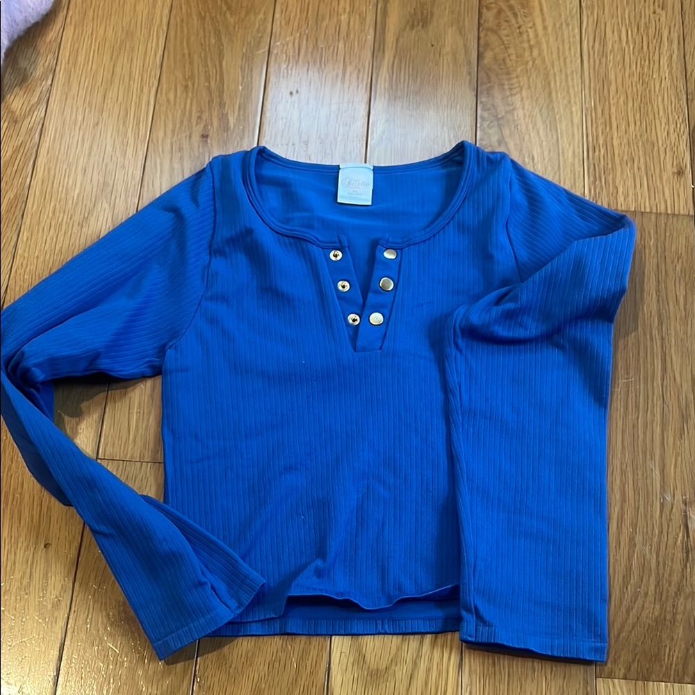 Vibrant Blue Long Sleeve Henley Tee